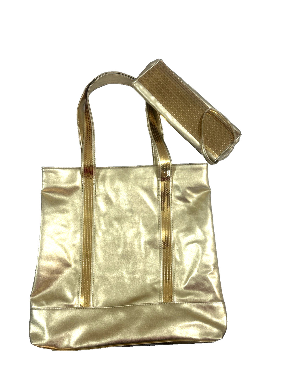 Gold Sequined Glam Tote Bag w Wallet Cruise Resort Feminine Pool Weekend Bag